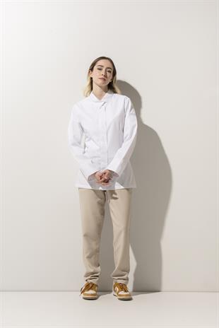 C-06 Sharp Collar Kadın – Beyaz Şef Ceketi