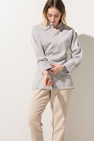 C-07 Vneck Kadın – Açık Gri Şef Ceketi
