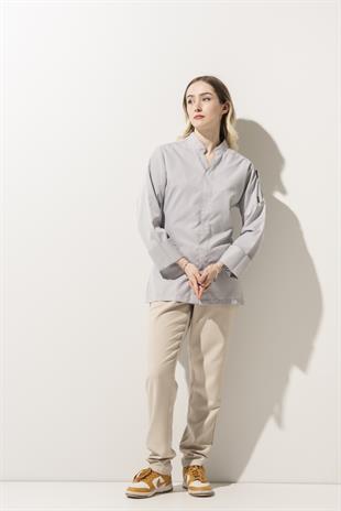 C-07 Vneck Kadın – Açık Gri Şef Ceketi