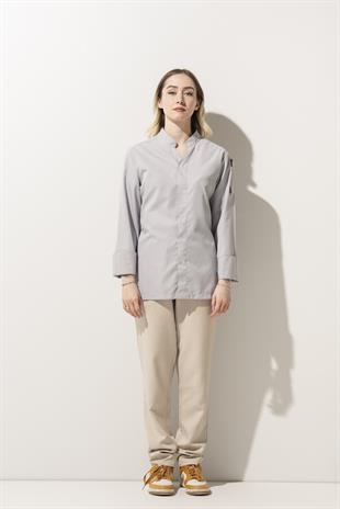 C-07 Vneck Kadın – Açık Gri Şef Ceketi