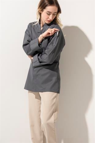 C-07 Vneck Kadın – Antrasit Şef Ceketi