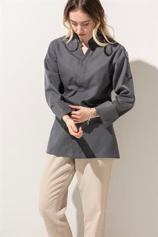 C-07 Vneck Kadın – Antrasit Şef Ceketi