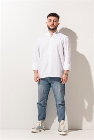 C-07 Vneck – Beyaz Şef Ceketi