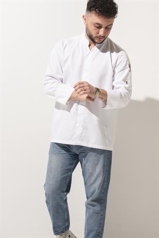 C-07 Vneck – Beyaz Şef Ceketi