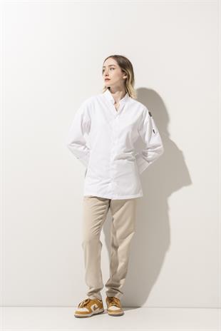 C-07 Vneck Kadın – Beyaz Şef Ceketi