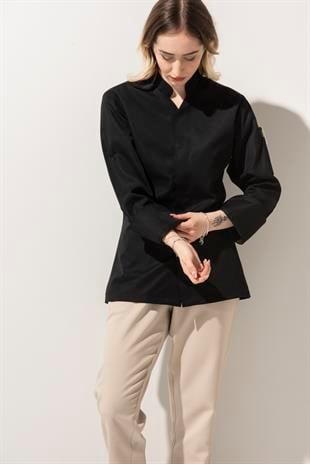 C-07 Vneck Kadın – Siyah Şef Ceketi