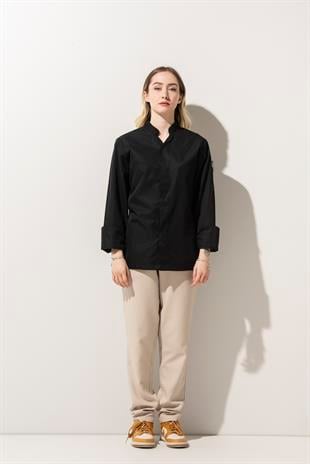 C-07 Vneck Kadın – Siyah Şef Ceketi