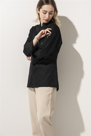 C-07 Vneck Kadın – Siyah Şef Ceketi