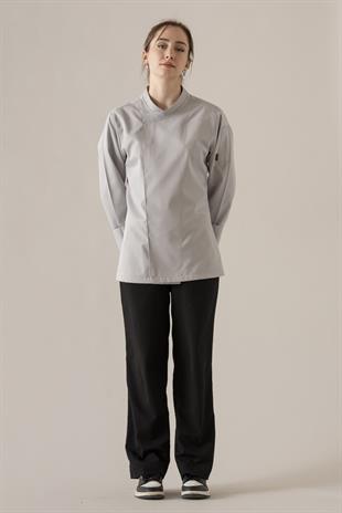 C-10 Simple Kadın – Açık Gri Şef Ceketi