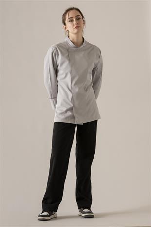 C-10 Simple Kadın – Açık Gri Şef Ceketi