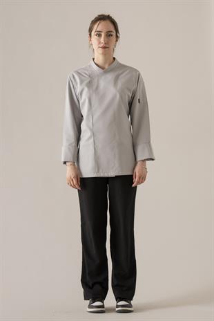 C-10 Simple Kadın – Açık Gri Şef Ceketi