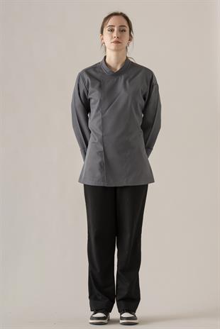 C-10 Simple Kadın – Antrasit Şef Ceketi
