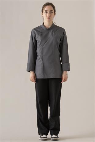 C-10 Simple Kadın – Antrasit Şef Ceketi