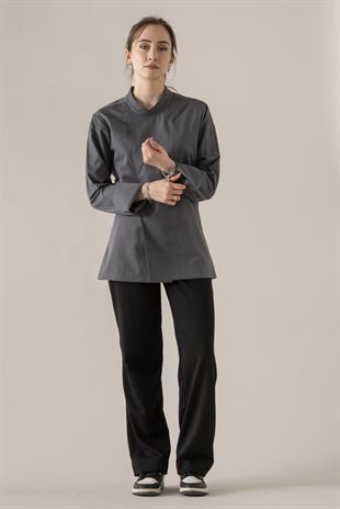 C-10 Simple Kadın – Antrasit Şef Ceketi