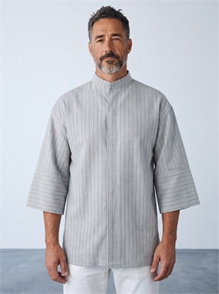 C-11 Mai Oversize – Gri Antrasit Çizgili Şef Ceketi
