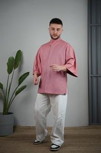 C-11 Mai Oversize – Kırmızı Beyaz Çizgili Şef Ceketi