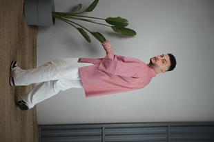 C-11 Mai Oversize – Kırmızı Beyaz Çizgili Şef Ceketi