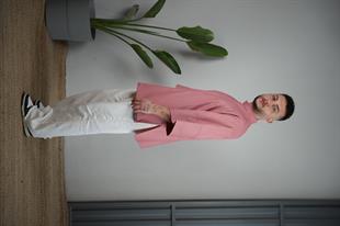 C-11 Mai Oversize – Kırmızı Beyaz Çizgili Kadın Şef Ceketi