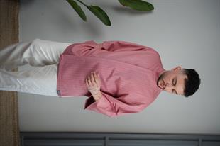 C-11 Mai Oversize – Kırmızı Beyaz Çizgili Kadın Şef Ceketi