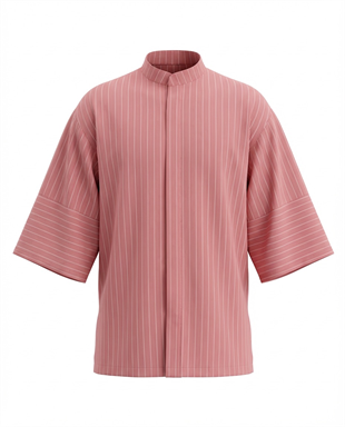 C-11 Mai Oversize – Kırmızı Beyaz Çizgili Kadın Şef Ceketi