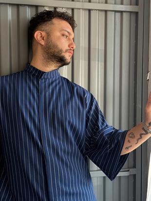 C-11 Mai Oversize – Lacivert Beyaz Çizgili Şef Ceketi