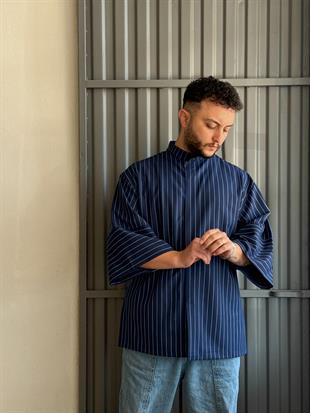 C-11 Mai Oversize – Lacivert Beyaz Çizgili Şef Ceketi