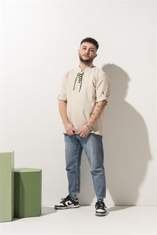 C-12 Glasgow - Bej Rengi Keten Şef Ceketi