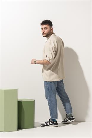 C-12 Glasgow - Bej Rengi Keten Şef Ceketi