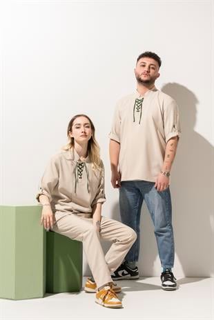 C-12 Glasgow Kadın -  Bej Rengi Keten Şef Ceketi