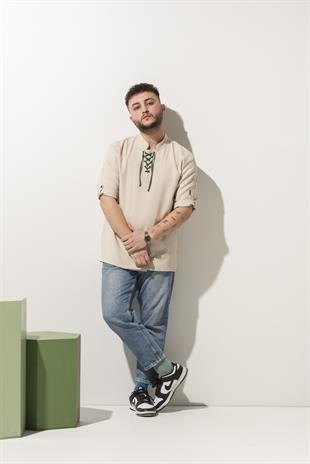 C-12 Glasgow - Bej Rengi Keten Şef Ceketi