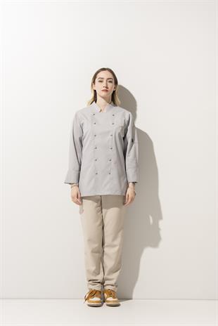 C-14 Classic Kadın – Açık Gri Şef Ceketi