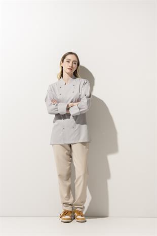 C-14 Classic Kadın – Açık Gri Şef Ceketi