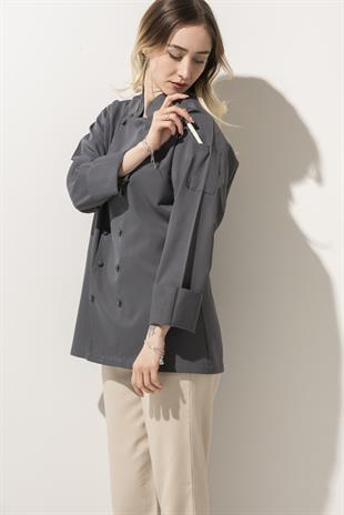 C-14 Classic Kadın – Antrasit Şef Ceketi