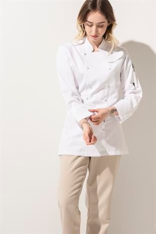 C-14 Classic Kadın – Beyaz Şef Ceketi
