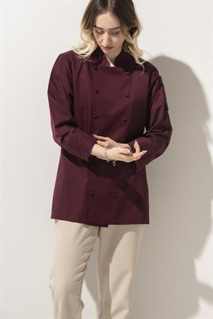 C-14 Classic Kadın – Bordo Şef Ceketi