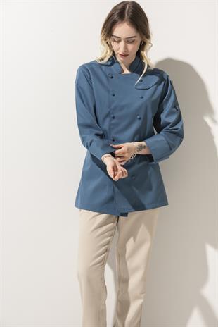 C-14 Classic Kadın – Kot Mavi Şef Ceketi
