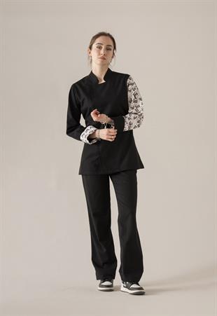 C-19 Burger Kadın – Siyah Şef Ceketi