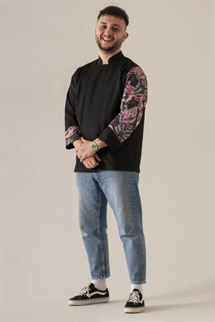 C-19 Colourful Monstera – Siyah Şef Ceketi