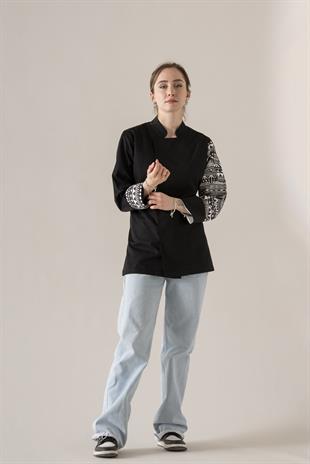 C-19 Ethnic Kadın – Siyah Şef Ceketi