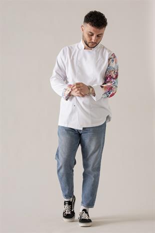 C-19 Flowery Skull – Beyaz Şef Ceketi