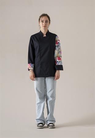 C-19 Flowery Skull Kadın – Lacivert Şef Ceketi