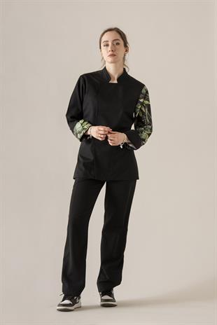 C-19 Greens Monstera Kadın – Siyah Şef Ceketi