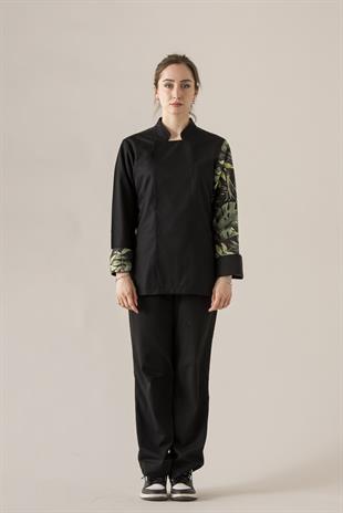C-19 Greens Monstera Kadın – Siyah Şef Ceketi