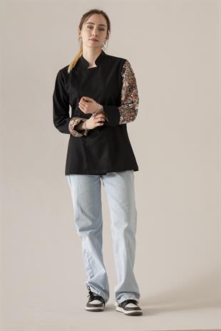 C-19 Pizza Kadın – Siyah Şef Ceketi