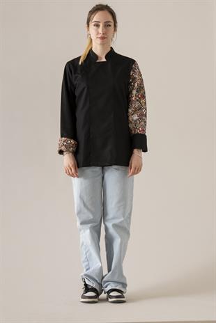 C-19 Pizza Kadın – Siyah Şef Ceketi