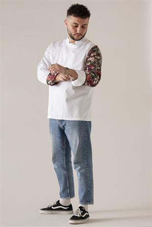 C-19 Tropical Flowers – Beyaz Şef Ceketi