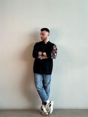 C-19 Tropical Flowers – Siyah Şef Ceketi