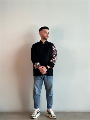 C-19 Tropical Flowers – Siyah Şef Ceketi