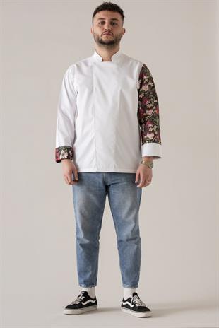 C-19 Tropical Flowers – Beyaz Şef Ceketi