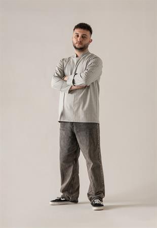 C-21 Premium – Antrasit Çizgili Şef Ceketi